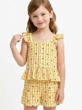 Cutie Patootie Yellow Toddler 2pc Ruffle Short Set W/ Gingham